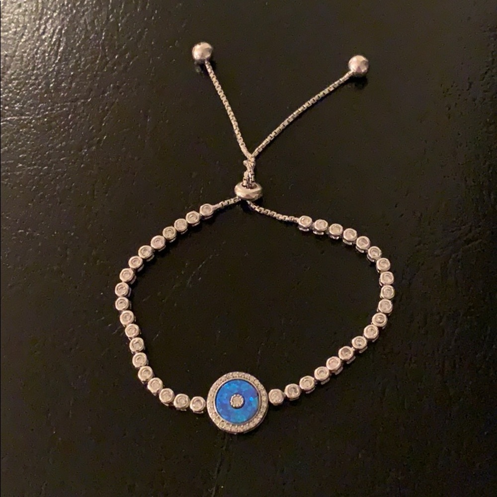 Silver and crystal evil eye design bracelet
